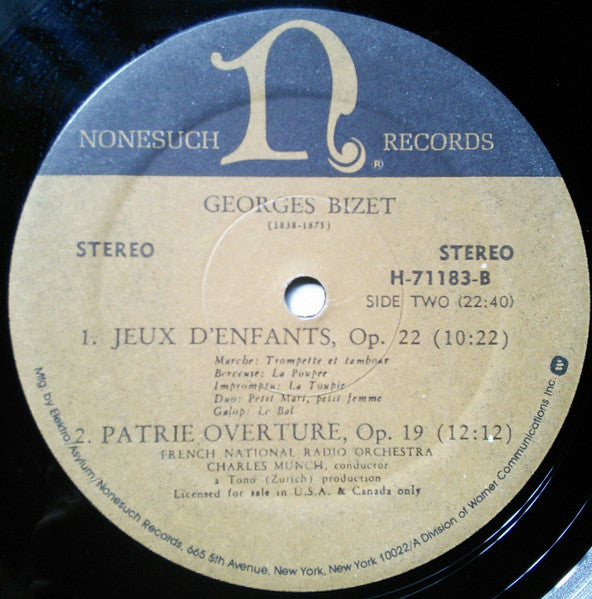 Georges Bizet, French National Radio Orchestra*, Charles Munch : Symphony In C Major / Jeux D'Enfants, Op. 22 / Patrie Overture, Op. 19 (LP)