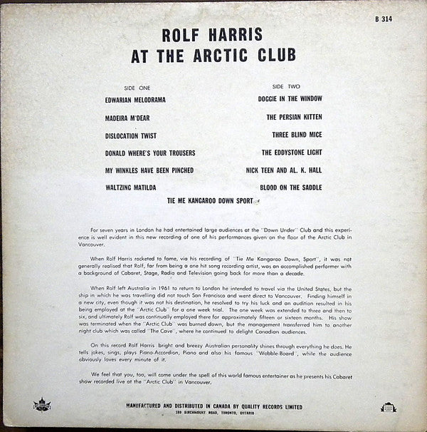 Rolf Harris : At The Arctic Club (LP, Album, Mono)
