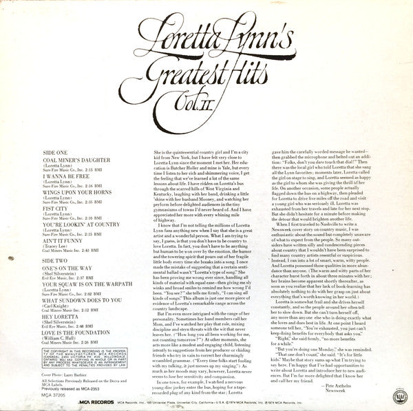 Loretta Lynn : Loretta Lynn's Greatest Hits Vol. II (LP, Comp, RE)