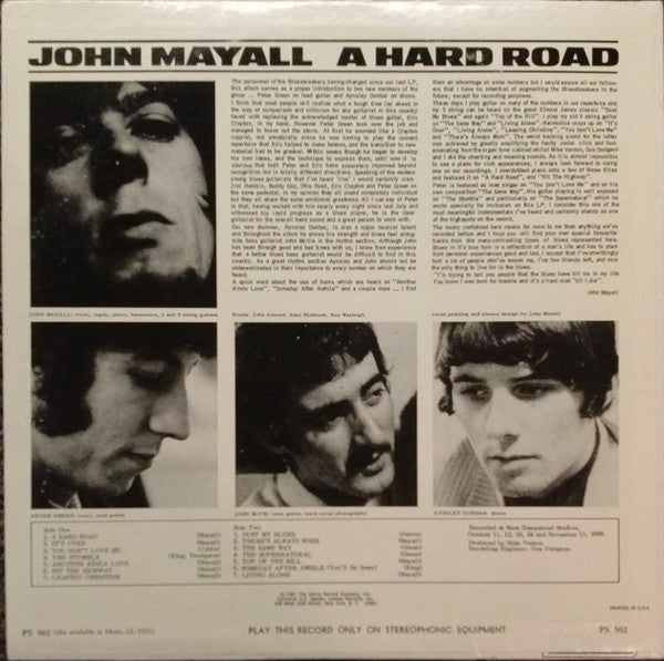 John Mayall & The Bluesbreakers : A Hard Road (LP, Album, Bes)