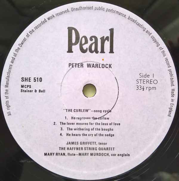 Peter Warlock - James Griffett, Haffner String Quartet, Mary Murdoch, Mary Ryan : The Curlew (And 12 Songs For Solo Voice And Instruments) (LP)