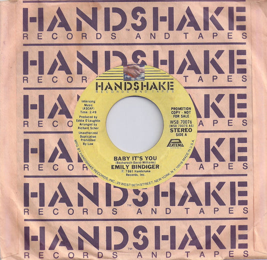 Emily Bindiger : Baby It's You  (7", Promo)
