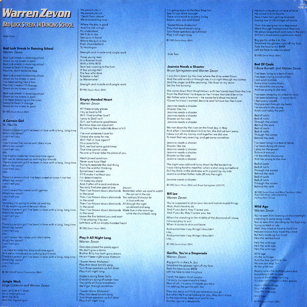 Warren Zevon : Bad Luck Streak In Dancing School (LP, Album, Don)