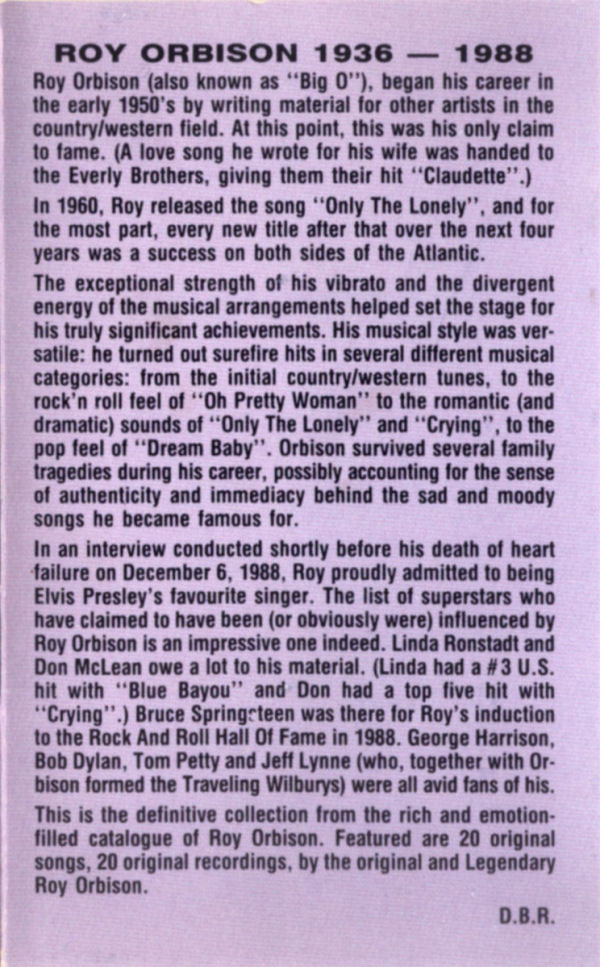 Roy Orbison : The Legendary Roy Orbison (Cass, Comp, Dol)