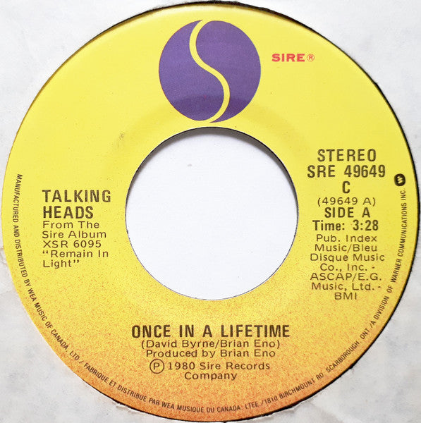 Talking Heads : Once In A Lifetime (7", Single)