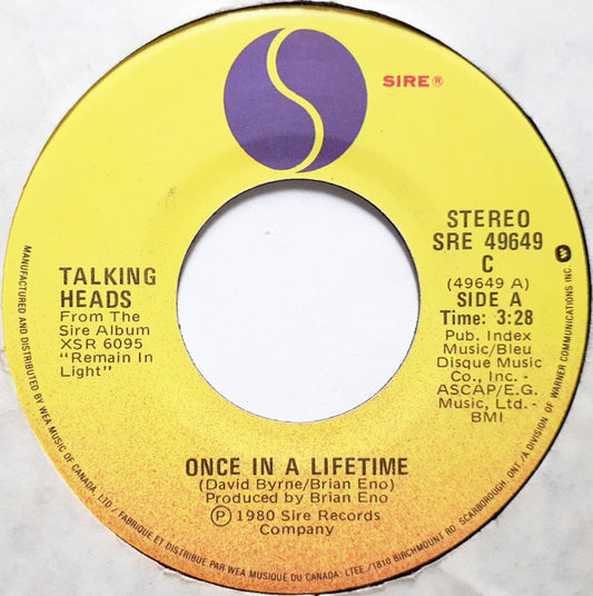 Talking Heads : Once In A Lifetime (7", Single)