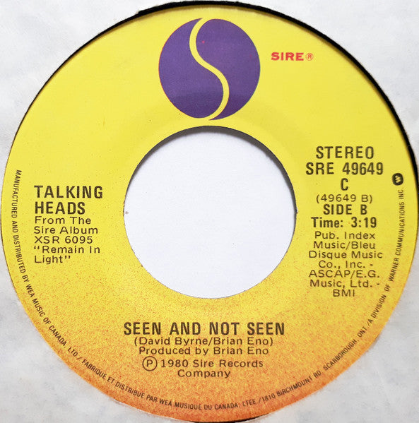 Talking Heads : Once In A Lifetime (7", Single)