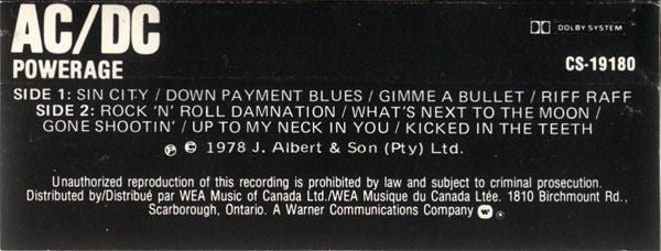 AC/DC : Powerage (Cass, Album, RE, Dol)