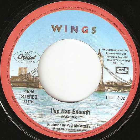 Wings (2) : I've Had Enough (7", Single)