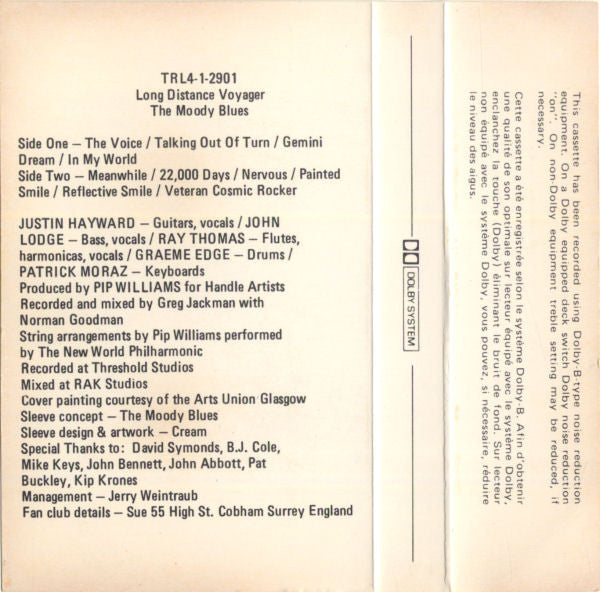 The Moody Blues : Long Distance Voyager (Cass, Album, Dol)