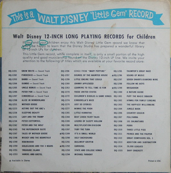 The Disneyland Children's Sing-Along Chorus : It's A Small World (7", Single, RE)