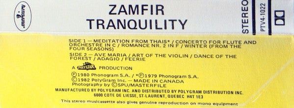 Gheorghe Zamfir : Tranquility (Cass, Album, Dol)