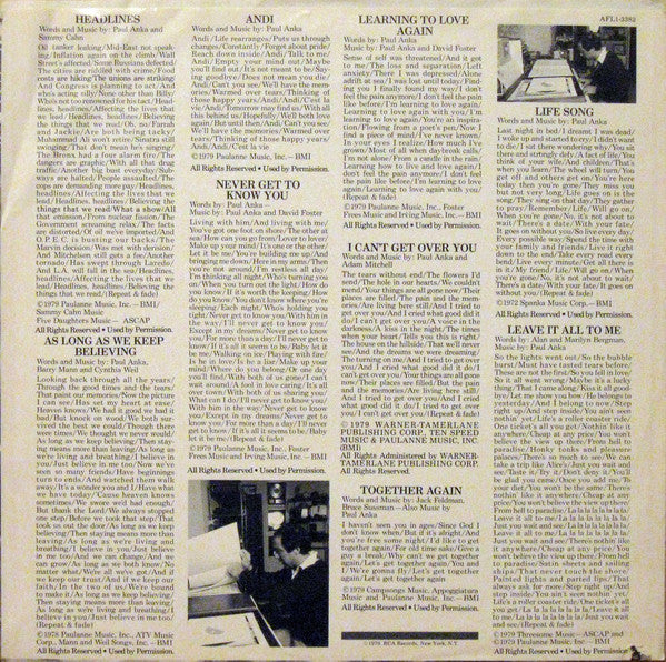 Paul Anka : Headlines (LP, Album)