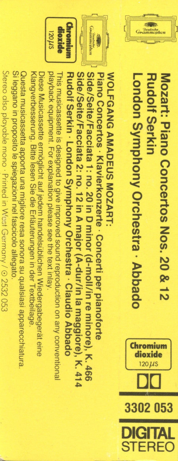 Wolfgang Amadeus Mozart, Rudolf Serkin, London Symphony Orchestra, Claudio Abbado : Piano Concertos Nos. 20 & 12 (Cass, Dol)