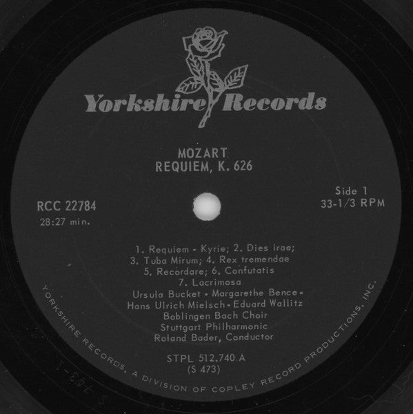 Wolfgang Amadeus Mozart, Ursula Buckel, Margarethe Bence, Hans-Ulrich Mielsch, Eduard Wollitz, Bach Chor, Böblingen, Stuttgarter Philharmoniker, Roland Bader : Requiem (LP, Album, RE)