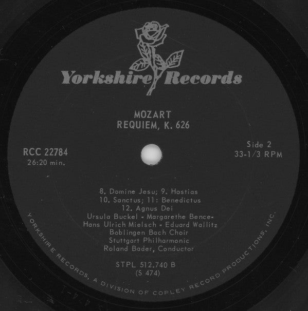 Wolfgang Amadeus Mozart, Ursula Buckel, Margarethe Bence, Hans-Ulrich Mielsch, Eduard Wollitz, Bach Chor, Böblingen, Stuttgarter Philharmoniker, Roland Bader : Requiem (LP, Album, RE)
