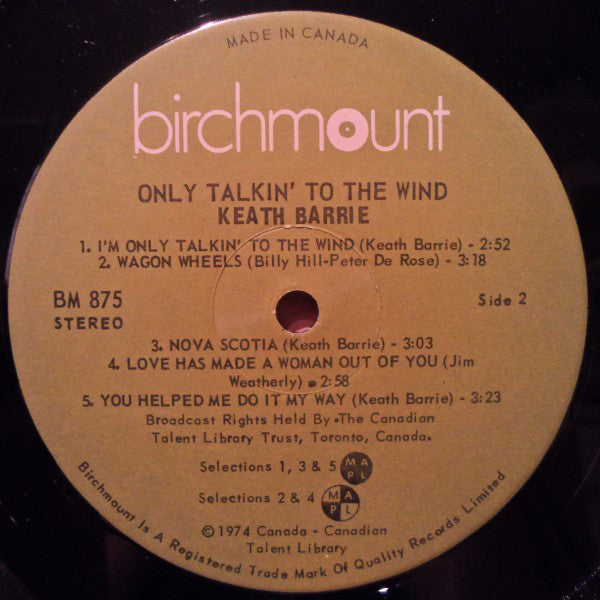 Keath Barrie : Only Talkin' To The Wind (LP)