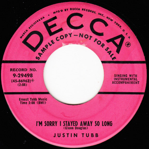Justin Tubb : My Heart's Not For Little Girls To Play With / I'm Sorry I Stayed Away So Long (7", Single, Promo)