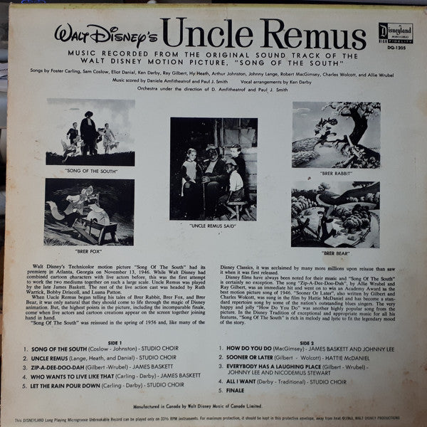 Various : Walt Disney's Uncle Remus (Music From The Original Sound Track Of Song Of The South) (LP, Album)