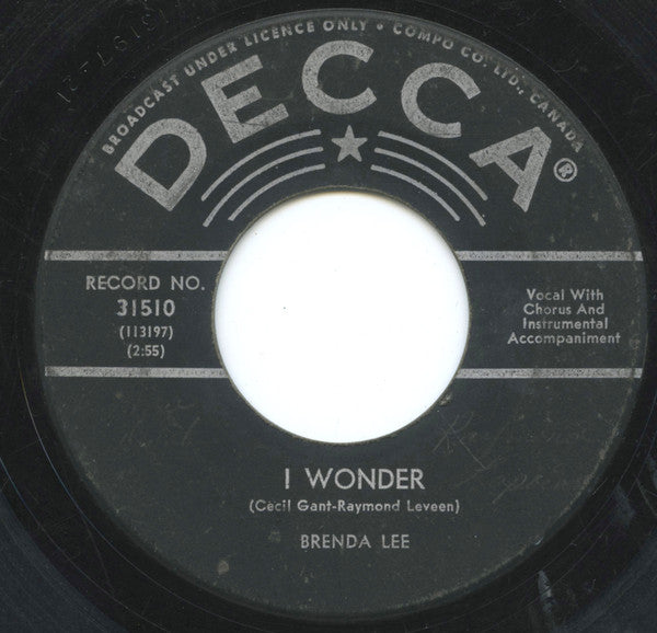 Brenda Lee : I Wonder c/w My Whole World Is Falling Down (7")