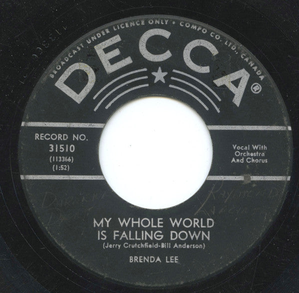 Brenda Lee : I Wonder c/w My Whole World Is Falling Down (7")