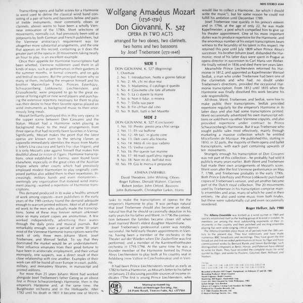 Wolfgang Amadeus Mozart, Athena Ensemble : Wolfgang Amadeus Mozart: Don Giovanni, K. 527, Opera arranged for Wind Ensemble by Josef Triebensee (LP, Album)