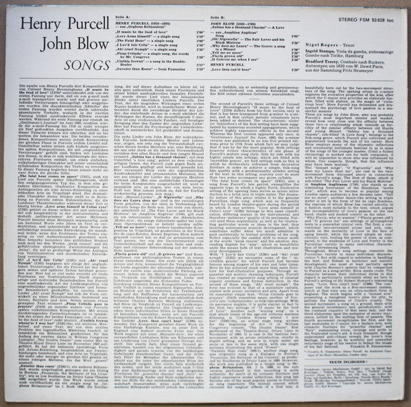 Henry Purcell / John Blow - Nigel Rogers (2), Ingrid Stampa, Bradford Tracey : Songs (LP)