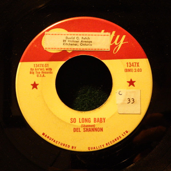 Del Shannon : So Long Baby (7", Single)