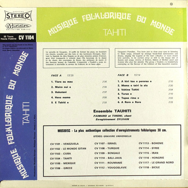 Ensemble Tauhiti* : Tahiti (LP, RE)