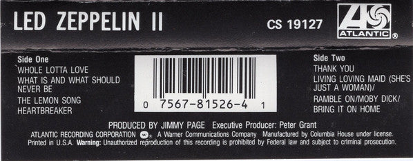 Led Zeppelin : Led Zeppelin II (Cass, Album, Club, RE, SR)