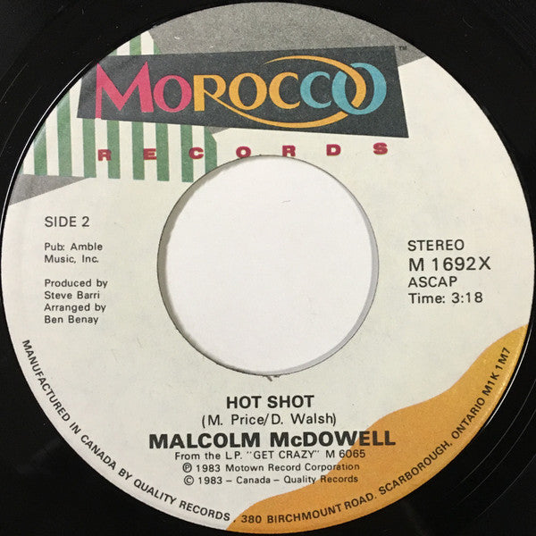 Sparks / Malcolm McDowell : Get Crazy / Hot Shot (7", Spl)