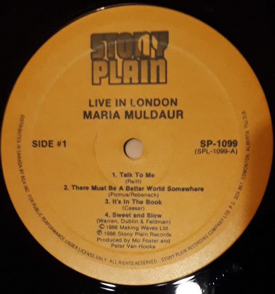 Maria Muldaur : Live In London (LP, Album)