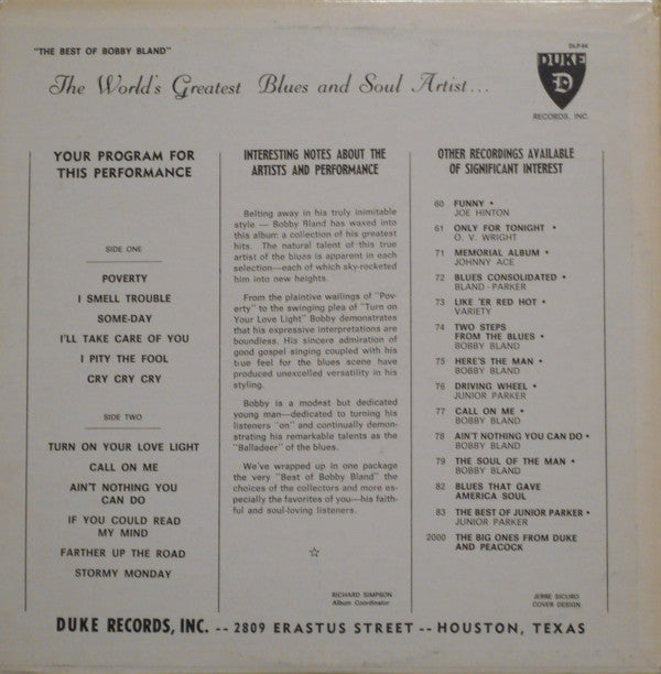 Bobby Bland : The Best Of Bobby Bland (LP, Comp)