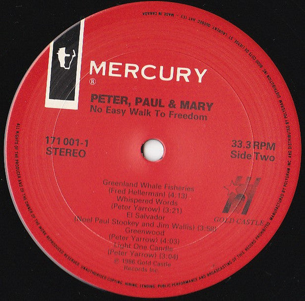 Peter, Paul & Mary : No Easy Walk To Freedom (LP, Album)