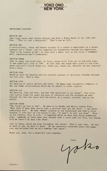 John Lennon & Yoko Ono : Heart Play -Unfinished Dialogue- (LP)