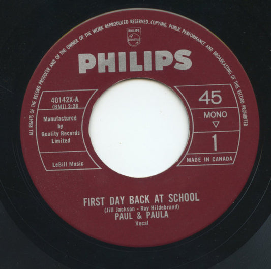Paul And Paula* : First Day Back At School (7", Single, Mono)