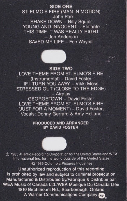 Various : St. Elmo's Fire (Original Motion Picture Soundtrack) (Cass, Album, Dol)