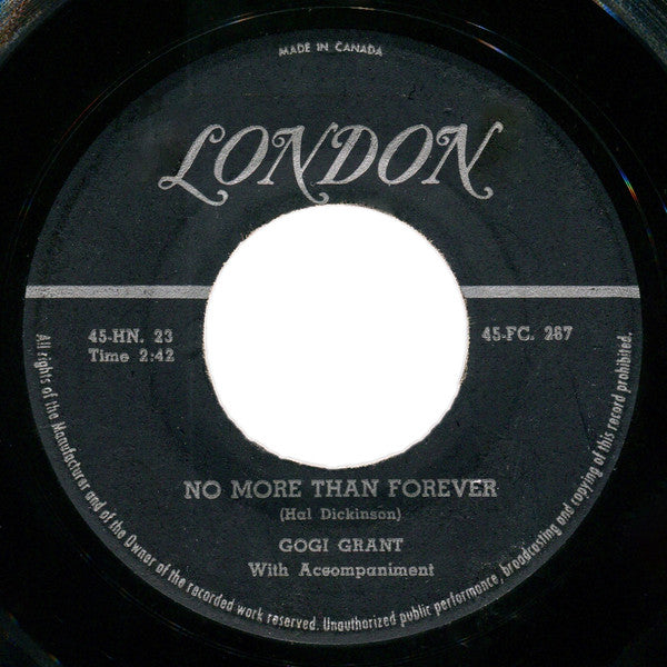Gogi Grant : The Wayward Wind / No More Than Forever (7")