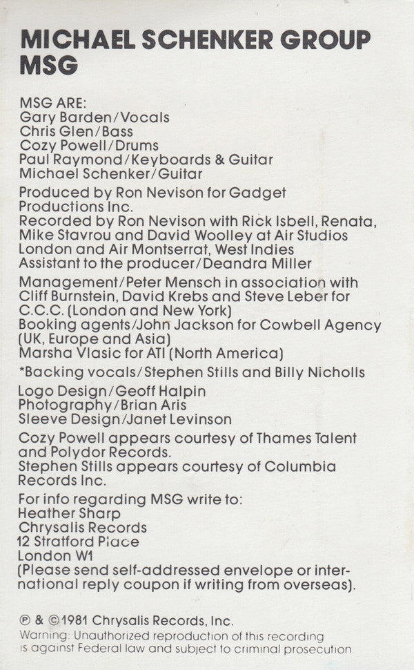 The Michael Schenker Group : MSG (Cass, Album)