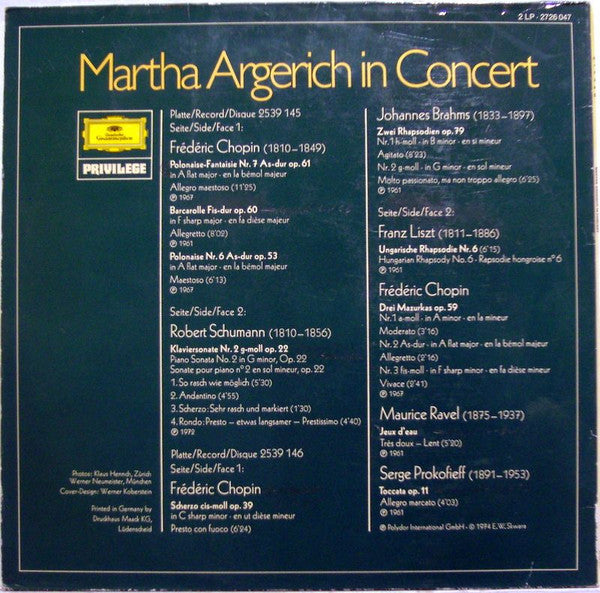 Martha Argerich : Argerich In Concert (2xLP, Album, Comp)