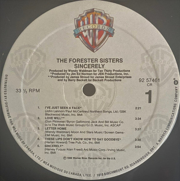 The Forester Sisters : Sincerely (LP, Album)