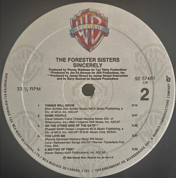 The Forester Sisters : Sincerely (LP, Album)