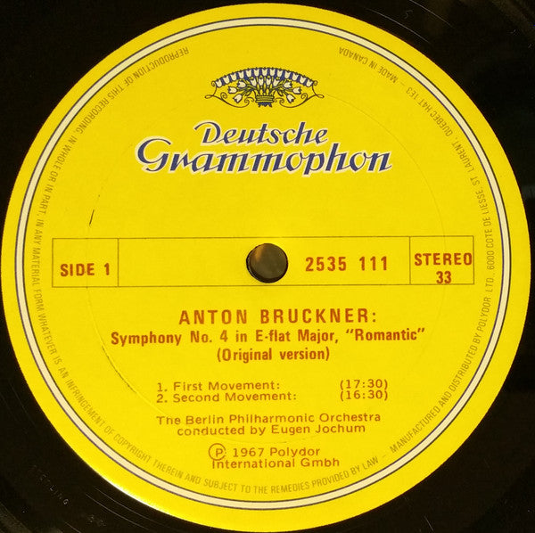 Anton Bruckner, Eugen Jochum, Berliner Philharmoniker : Symphony No. 4 »Romantic« (LP, RE)
