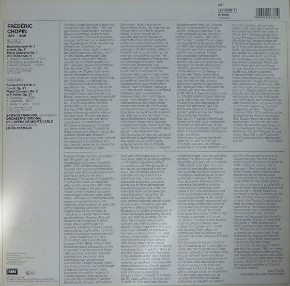 Frédéric Chopin, Samson François, Orchestre National De L'Opéra De Monte-Carlo, Louis Frémaux : Klavierkonzerte Nr. 1 & 2 (LP, Comp)