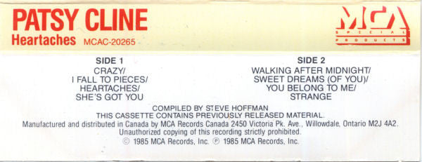 Patsy Cline : Heartaches (Cass, Comp, Dol)