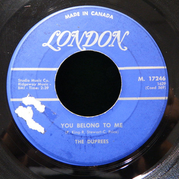 The Duprees : You Belong To Me / Take Me As I Am (7", Single)