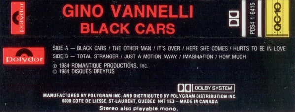 Gino Vannelli : Black Cars (Cass, Album, Dol)