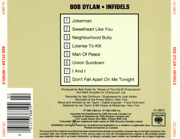 Bob Dylan : Infidels (CD, Album, RE)