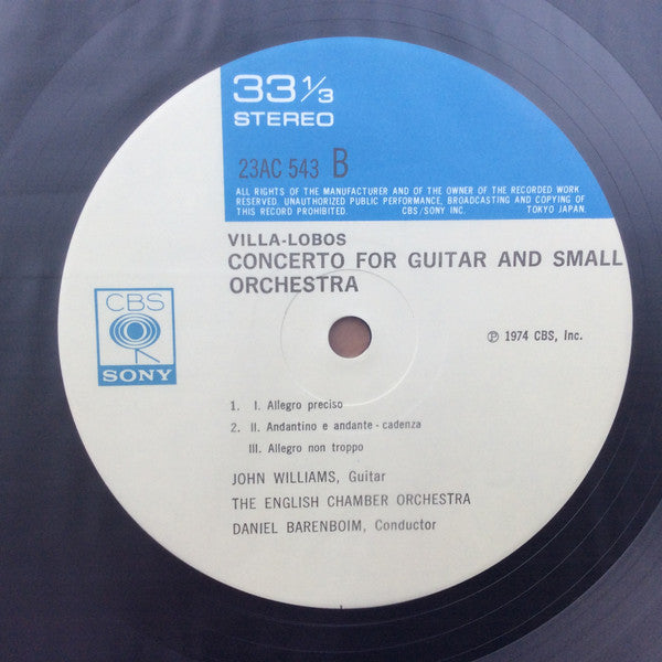 John Williams (7), Daniel Barenboim, English Chamber Orchestra - Joaquín Rodrigo / Heitor Villa-Lobos : Concierto De Aranjuez / Concerto For Guitar And Small Orchestra (LP, RE)