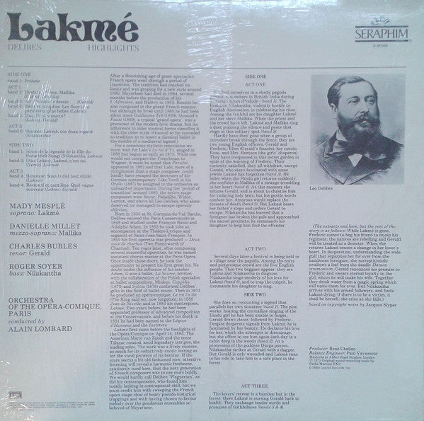 Delibes* - Mady Mesplé, Charles Burles, Roger Soyer, Danielle Millet, Orchestra Of The Paris Opéra-Comique*, Alain Lombard : Lakmé (Highlights) (LP)